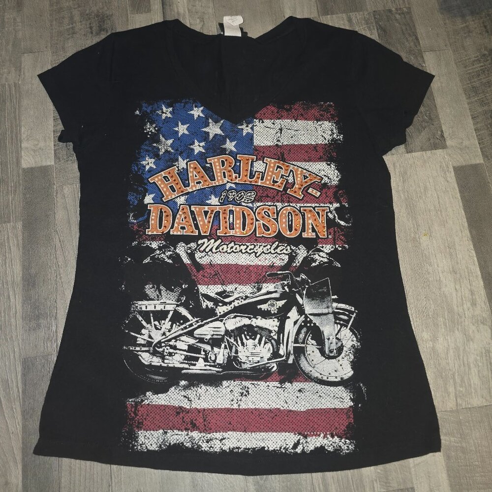 Harley Davidson Black Embellished Bike T-Shirt Size M